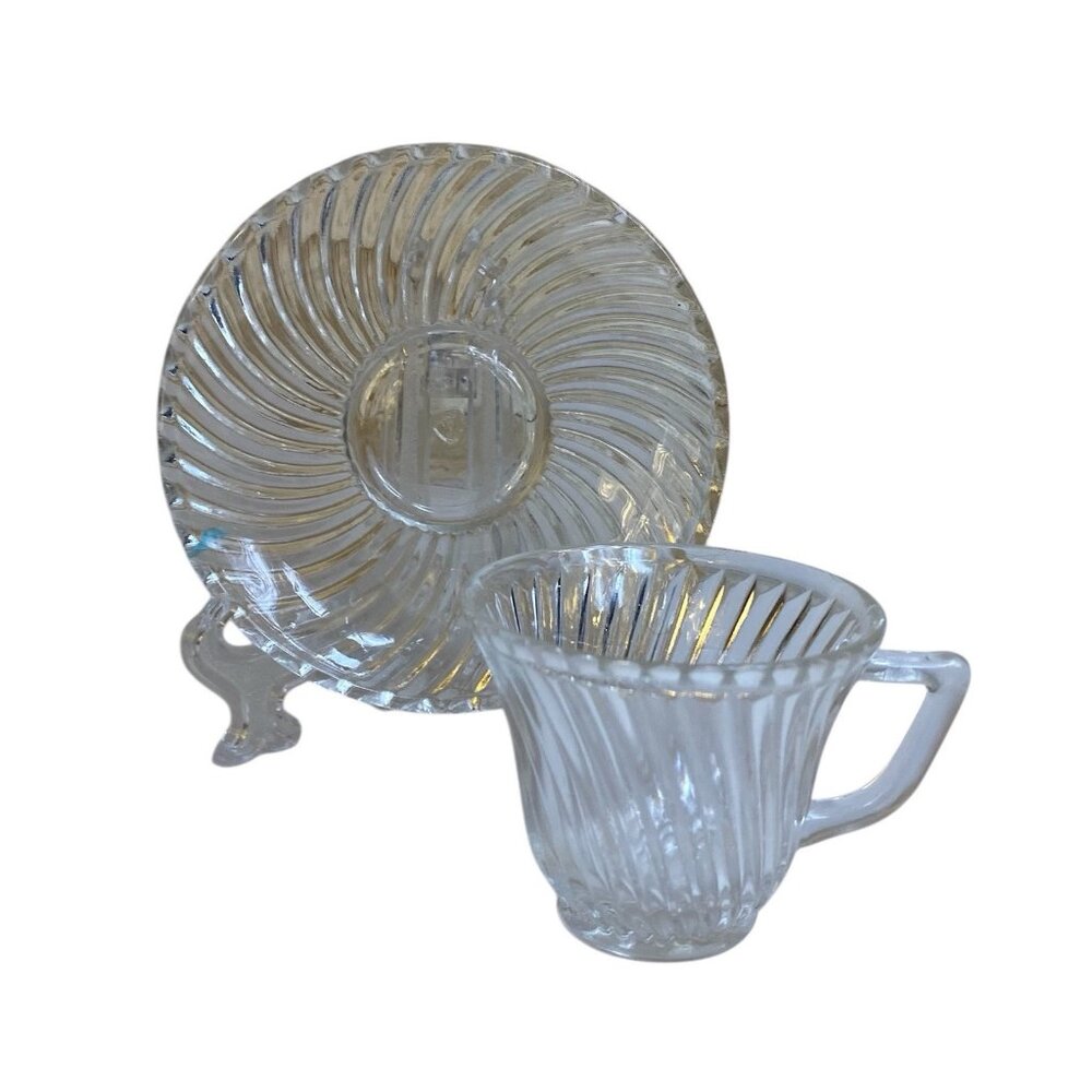 Vtg 1930s DIANA Swirl FEDERAL Depression Glass Child’s Cup & Saucer Demitasse